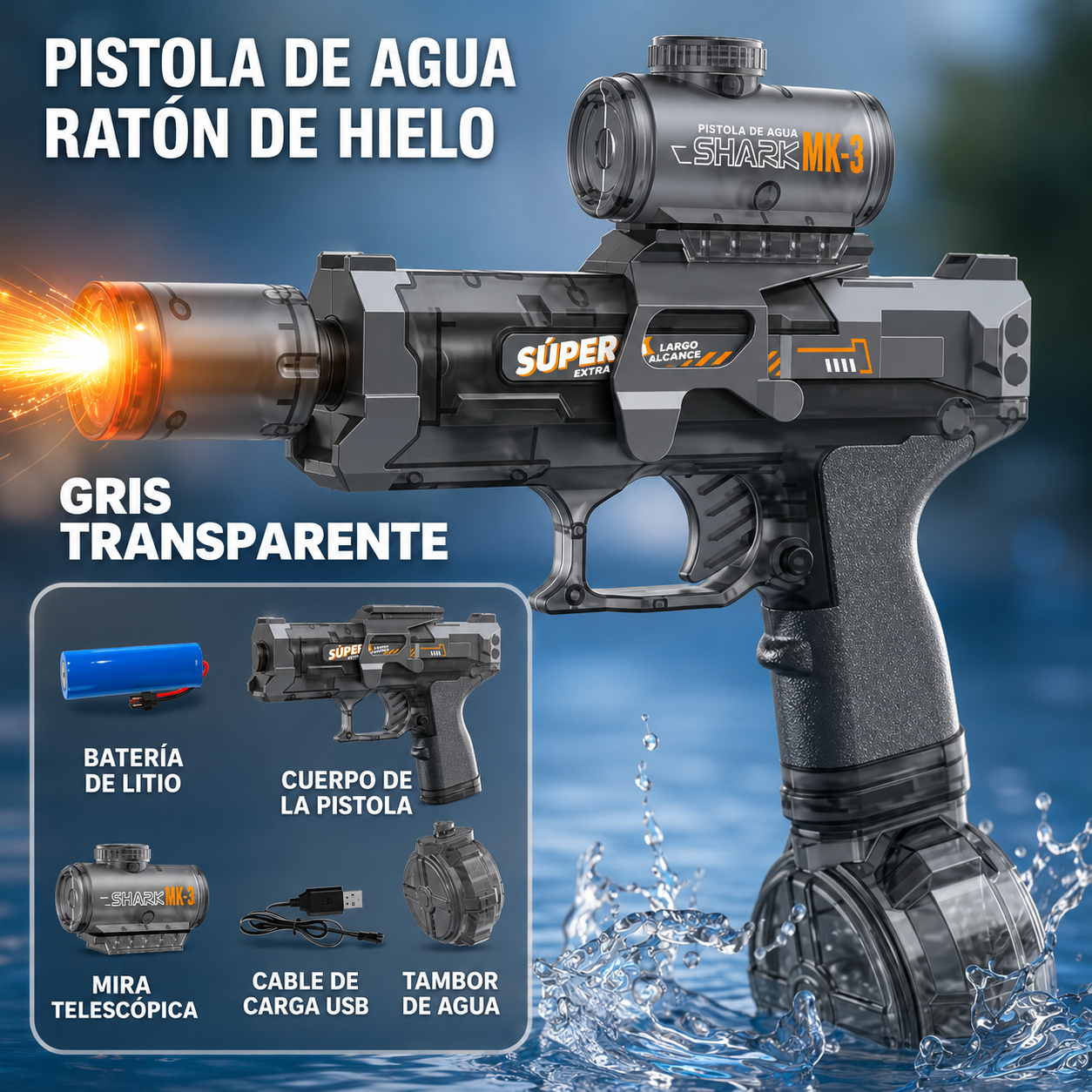 Pistola de Agua Eléctrica Automática con Luces LED